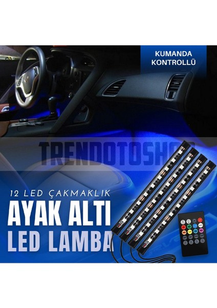 Kia 12 LED Çakmaklık Girişli 4'lü Rgb Kumandalı Sese Duyarlı Ayak Altı LED