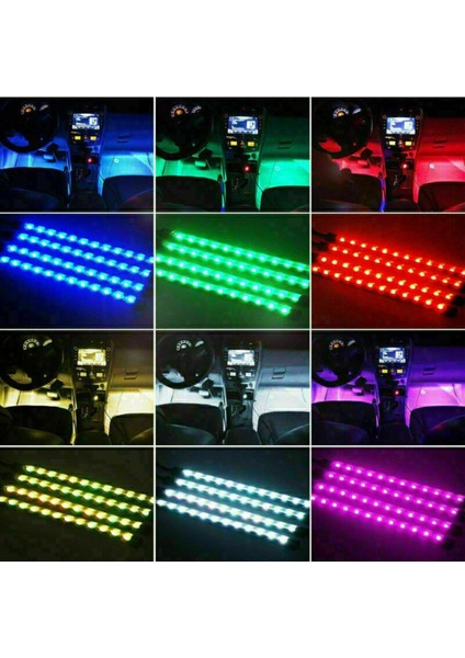 Kia 12 LED Çakmaklık Girişli 4'lü Rgb Kumandalı Sese Duyarlı Ayak Altı LED