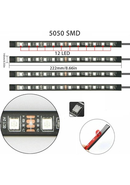 Kia 12 LED Çakmaklık Girişli 4'lü Rgb Kumandalı Sese Duyarlı Ayak Altı LED