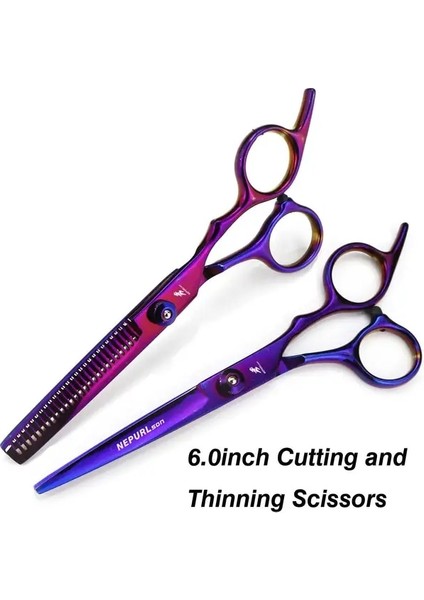 Mor Set 6 Inç Diş Makası Berberler ve Kuaförler Için Düz Makas Saç Kesimi ve Saçları Inceltmek Için Özel Ince Makas (Yurt Dışından)
