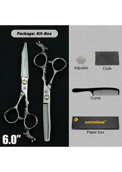 6026-KIT Univinlions 6 "saç Makas Siyah Berber Makası Berber Inceltme Makası Kuaförlük Profesyonel Berber Kiti Kuaför Için (Yurt Dışından)