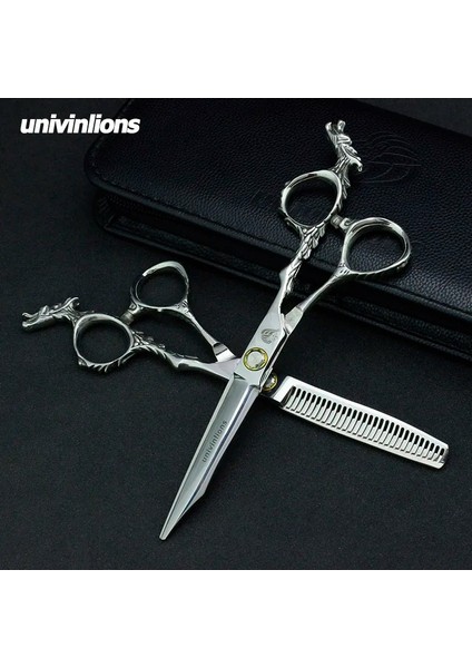 6026-KIT Univinlions 6 "saç Makas Siyah Berber Makası Berber Inceltme Makası Kuaförlük Profesyonel Berber Kiti Kuaför Için (Yurt Dışından)