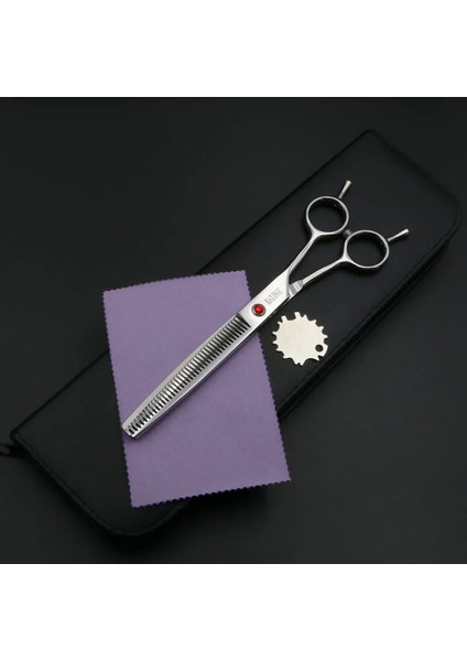 1 Adet Kara Şövalye 7 Inç Profesyonel Evcil Hayvan Saç Makası Kuaförlük Berber Köpek Bakım Inceltme Makası (Yurt Dışından) indirimleri