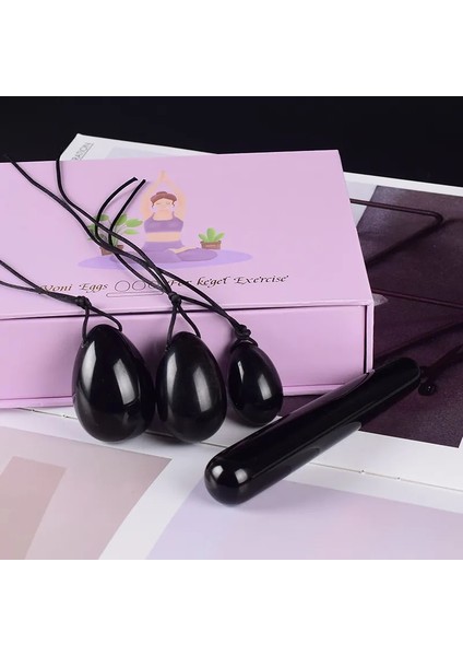 Yoni Değnek Doğal Siyah Obsidyen Yoni Yumurta Seti Masaj Değnek Kadın Vajinal Kas Egzersiz Yeşim Yumurta Vücut Masajı Kristal Kegel Topları Hediye (Yurt Dışından) modelleri