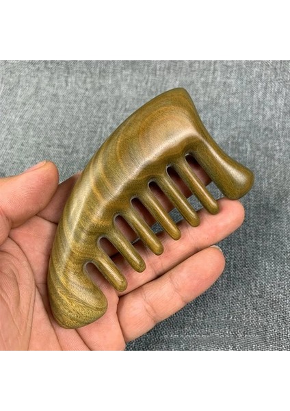 E Yeşil Sandal Ağacı Meridyen Masaj Tarak Beş Diş Kulpsuz Ahşap Tarak Geniş Diş Sandal Ağacı Baş Masaj Tarağı (Yurt Dışından)