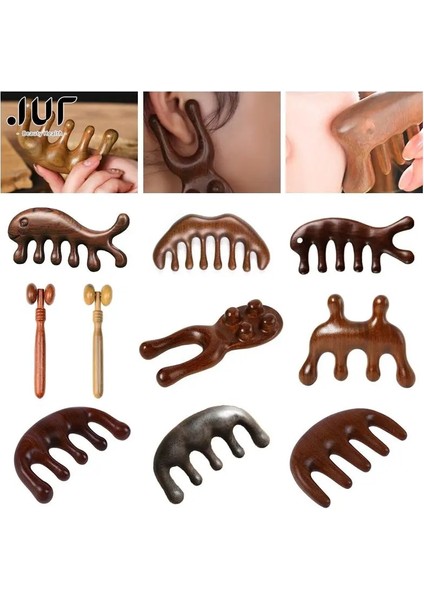 Tip 10 1 Adet Sandal Ağacı Göz Burun Meridyen Masajı Vücut Yüz Masajı Tarak Ahşap Saplı Sandal Ağacı Akupunktur Noktası Masajı (Yurt Dışından)