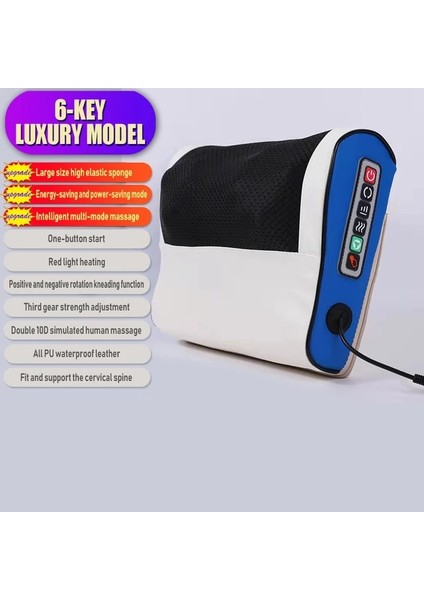 Altı Düğme Mavi Au Fiş Boyun Masajı Elektrikli Masaj Yastığı Çok Fonksiyonlu Masaj Yastığı Cihazı Boyun Sağlığı Masajı Relax Yastık Masajı (Yurt Dışından)