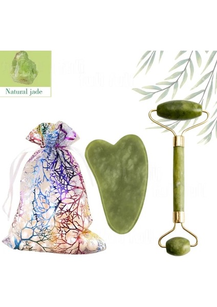 Doğal Yeşim Rulo Gua Sha Seti Yüz Guaj Masaj Kazıyıcı Rulo Seti Yüz Cilt Bakımı Güzellik Sağlık Masaj Aletleri (Yurt Dışından)