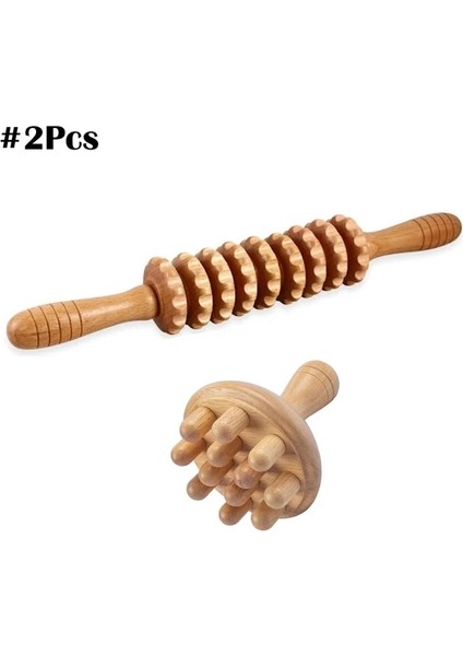 2 Adet Doğal Ahşap Terapi Masaj Seti Kavisli Masaj Rulo Sopa Vücut Şekillendirici Rahatlatıcı, Kas Sertliği Sırt Masajı (Yurt Dışından)