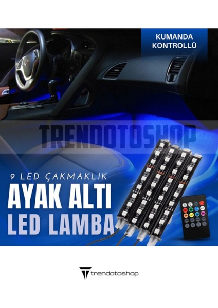 Audi 9 LED Çakmaklık Girişli 4'lü Rgb Kumandalı Sese Duyarlı Ayak Altı LED