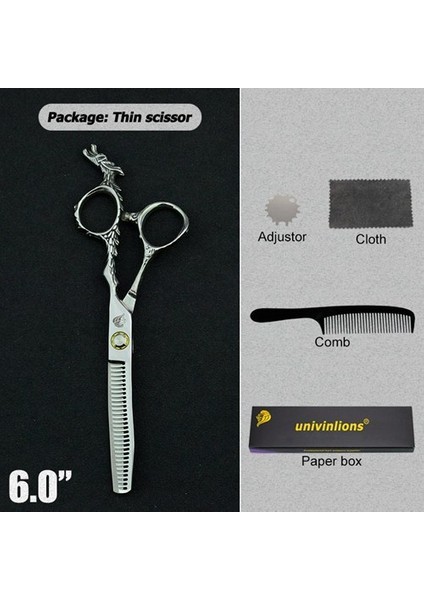 6026-THIN Univinlions 6 "saç Makas Siyah Berber Makası Berber Inceltme Makası Kuaförlük Profesyonel Berber Kiti Kuaför Için (Yurt Dışından)