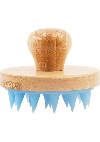 Mavi-Null Silikon Saç Derisi Saç Masajı Kafa Derisi Masaj Tarak Bambu Saplı Çok Fonksiyonlu Banyo Duş Şampuanı Saç Yıkama Fırçası (Yurt Dışından)