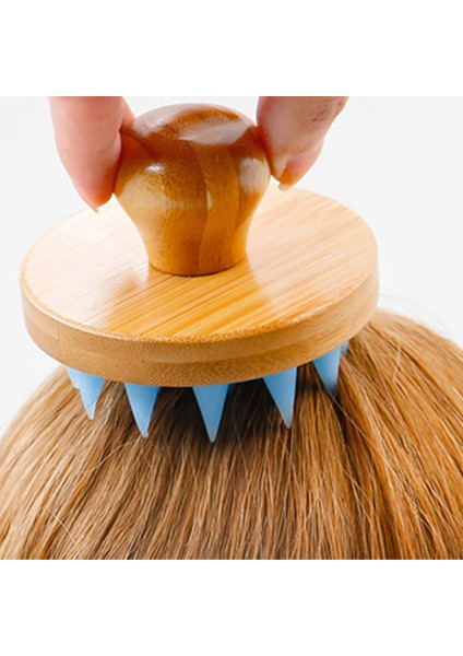 Mavi-Null Silikon Saç Derisi Saç Masajı Kafa Derisi Masaj Tarak Bambu Saplı Çok Fonksiyonlu Banyo Duş Şampuanı Saç Yıkama Fırçası (Yurt Dışından) fiyatları