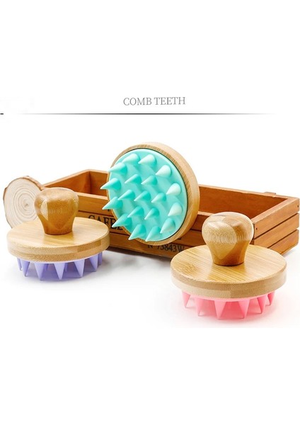 Mavi-Null Silikon Saç Derisi Saç Masajı Kafa Derisi Masaj Tarak Bambu Saplı Çok Fonksiyonlu Banyo Duş Şampuanı Saç Yıkama Fırçası (Yurt Dışından) indirimleri