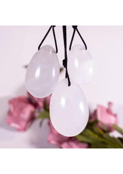 Beyaz 3 Adet Doğal Yoni Yumurta Gül Kuvars Yeşim Yumurta Kegel Egzersiz Doğal Kristal Taş Yumurta Kadınlar Için Delinmiş Ametist Topları (Yurt Dışından)