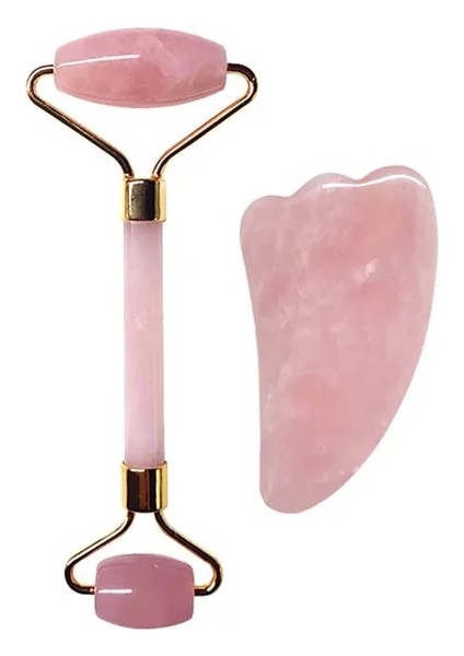 2 Adet Tip B1 Yüz Masajı Guaj Kazıyıcı Yüz Masajı Gua Sha Doğal Yeşim Pembe Kuvars Rulo Selülit Masajı Taş Gua Sha Seti Kurulu (Yurt Dışından)