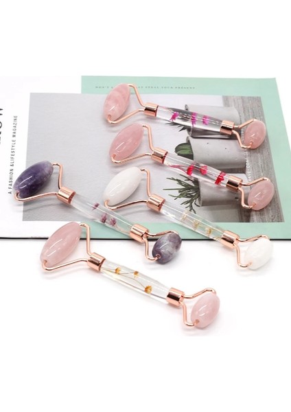 Pembe Renk Ebedi Çiçek Kök Yeşim Rulo Masaj Reçine Tozu Kristal Itme Zarif ve Güzel Sağlık Şükran Günü Hediyeleri (Yurt Dışından) modelleri