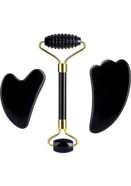 E Tipi Doğal Obsidyen Yüz Masajı Rulosu Gua Sha Kazıyıcı Seti Guaj Taşı Yüz Yeşim Rulo Masajı Guaj Kazıyıcı Yüz Masajı (Yurt Dışından)