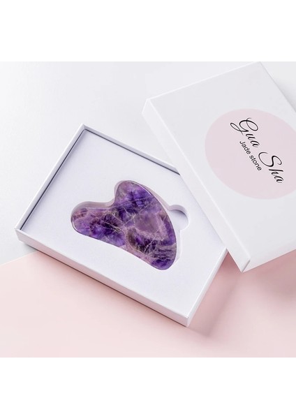 Mor Set Ametist Masajı Doğal Taş Yüz Rulo Gua Sha Alet Takımı Spa Akupunktur Kazıma Kristal Vücut Yüz Sağlık Masajı (Yurt Dışından)