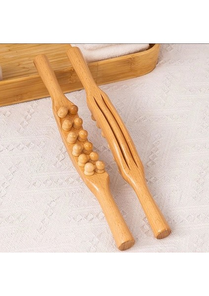 1 Adet 38 cm 12 Boncuk Masif Ahşap Kazıma Masaj Sopası Çift Sıralı Arka Bacak Vücut Meridyen Gua Sha Kas Rahatlatıcı Anti Selülit Spa Terapi (Yurt Dışından)