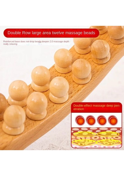 1 Adet 38 cm 12 Boncuk Masif Ahşap Kazıma Masaj Sopası Çift Sıralı Arka Bacak Vücut Meridyen Gua Sha Kas Rahatlatıcı Anti Selülit Spa Terapi (Yurt Dışından)