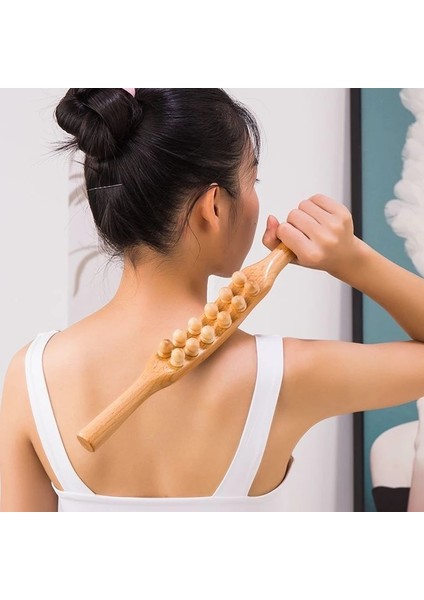 1 Adet 38 cm 12 Boncuk Masif Ahşap Kazıma Masaj Sopası Çift Sıralı Arka Bacak Vücut Meridyen Gua Sha Kas Rahatlatıcı Anti Selülit Spa Terapi (Yurt Dışından)