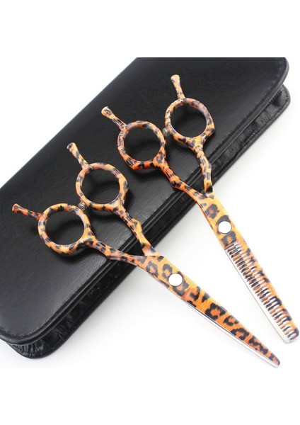 Çanta ile Set Profesyonel Jp 440C 5.5 '' Leopar Seramik Makas Saç Makas Kesme Berber Saç Kesimi Inceltme Makası Kuaförlük Makas (Yurt Dışından)