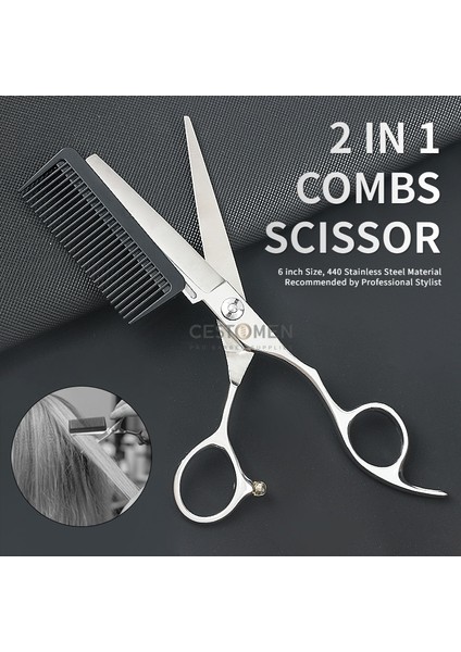 Iki Boyutlu Tarak Yeni Profesyonel JP440C Çelik 6 '' 2 In 1 Saç Makası Tarak Saç Kesimi Berber Saç Kesme Makası Kuaför Makası (Yurt Dışından)