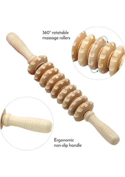 B Vücut Fasya Masajı Kaymaz Sap Ahşap Yivli Dişli Kollar Bacaklar Uyluk Kalçalar Sırt Gevşemesi Için Pürüzsüz Rulo Masajı (Yurt Dışından) indirimleri