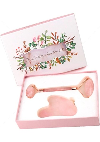 Pembe Gua Sha Doğal Yeşim Rulo Kalp Guasha Taş Bakım Seti Masaj Rulosu (Yurt Dışından)