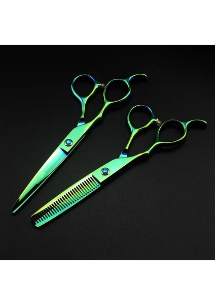 Set Profesyonel Japonya 440C Yeşil Solak 6 ''saç Makas Kesme Berber Makas Saç Kesimi Inceltme Makası Kuaförlük Makas (Yurt Dışından)