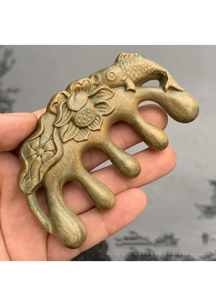 P Yeşil Sandal Ağacı Meridyen Masaj Tarağı Beş Dişli Kulpsuz Ahşap Tarak Geniş Dişli Sandal Ağacı Baş Masaj Tarağı (Yurt Dışından)