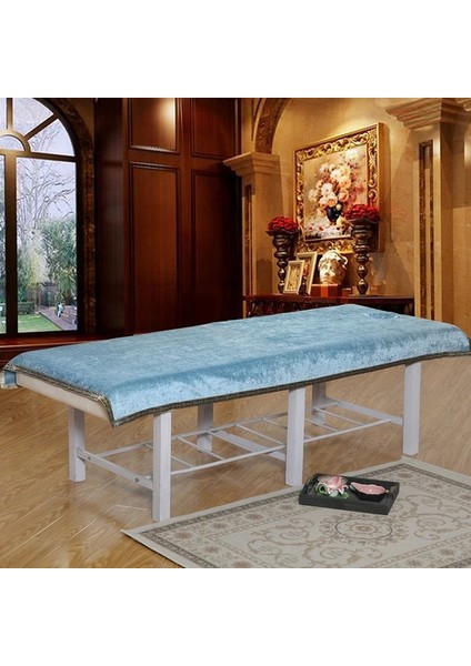 Göl Mavi Nakış Delik 120CM230CM Pamuk Şönil Çift Taraflı Kısa Kazık Dantel Kalınlaşmak Güzellik Vücut Yatak Örtüsü Masaj Çarşafı (Yurt Dışından)