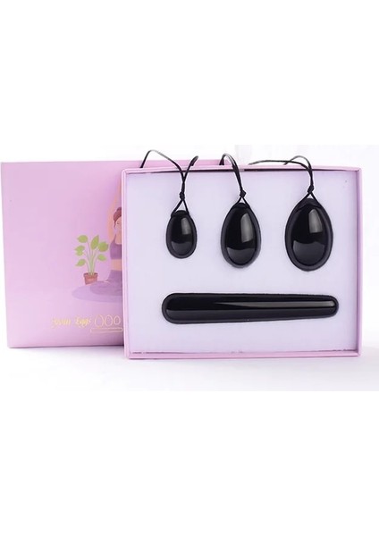 Dört Parçalı Kutu Doğal Obsidyen Taş Yoni Yeşim Yumurta Bayan Kegel Fitness Aparatı Vajinal Kas Sıkma Topu Masajı (Yurt Dışından)