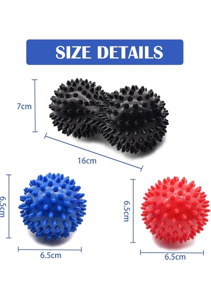 Set B-3 Adet Kirpi Masaj Topu Dikenli Fıstık Topu Stres Refleksoloji Tetik Noktası Masaj Topları Kol Bacak Geri Ayak El Kas Relax (Yurt Dışından)