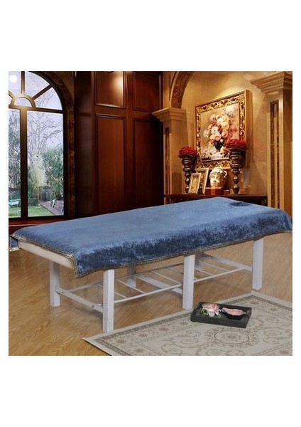 Koyu Mavi Nakış Hiçbir Delik 120CM230CM Pamuk Şönil Çift Taraflı Kısa Kazık Dantel Kalınlaşmak Güzellik Vücut Yatak Örtüsü Masaj Çarşafı (Yurt Dışından)