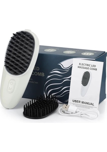 Beyaz Set USB Şarj Kırmızı ve Mavi Işık Elektrikli Kablosuz Kızılötesi Işın Masaj Tarak Saç Büyüme 3 Mod Titreşim Kafa Derisi Ipl Masaj Bakımı (Yurt Dışından)