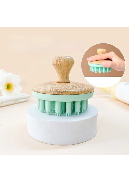 1-2 Silikon Masaj Tarak Şampuan Fırçası Ahşap Saç Fırçası Banyo Fırçası Yumuşak El Uzun Diş Temizleme Ovma Fırçası Bambu Banyo Fırçası (Yurt Dışından)