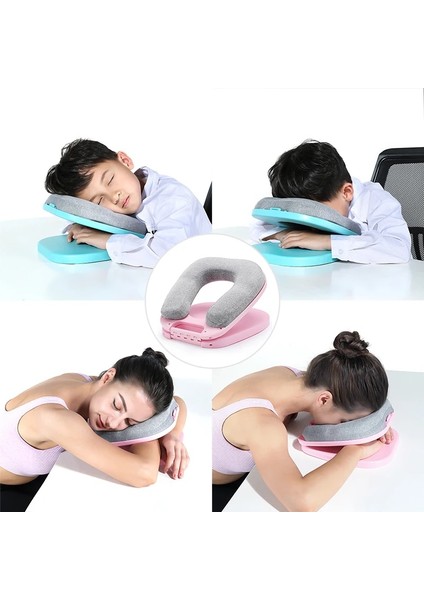Mavi Masa Şekerleme Yastık Boyun Destekçisi Koltuk Minderi Kafalık Seyahat Boyun Yastık Kol Dayanağı ile Öğrenci Masası Uyku Ofis Dinlenme (Yurt Dışından) modelleri