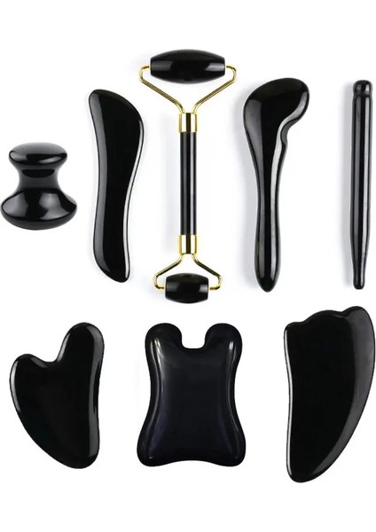 Tip 2 Doğal Taş Guasha Masaj Guaj Kazıyıcı Yüz Yeşim Rulo Masaj Seti Siyah Obsidyen Gua Sha Kurulu Yüz Cilt Bakımı Aracı (Yurt Dışından) fiyatları