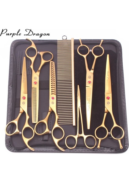 Z3002-JIN-U4 Köpek Makas Seti Mor Ejderha 7 ''japon Paslanmaz Düz Makaslar Inceltme Makası Chunker Makas Pet Kavisli Makas Z3002 (Yurt Dışından)