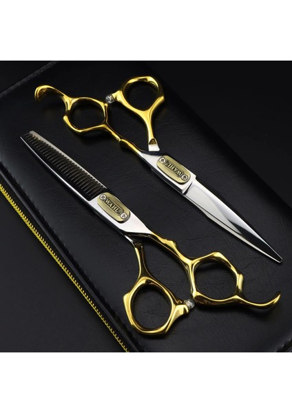 Set 6.0 Inç Altın Saplı Profesyonel Berber Makası Düz Kesim Ince Kesim 440C Profesyonel Salon (Yurt Dışından) modelleri