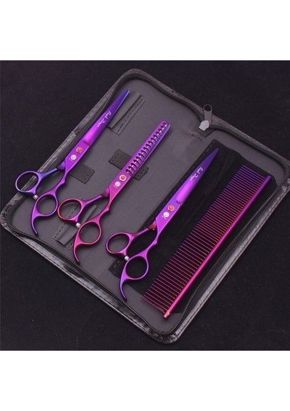 Z3003-ZI-D4 Mor Ejderha Pet Makas 7 ''paslanmaz Köpek Bakım Makas Seti Düz Makas Inceltme Makası Chunker Kavisli Makas Z3003 (Yurt Dışından)