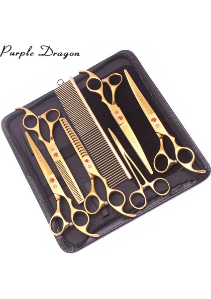 Z3003-ZI-D4 Mor Ejderha Pet Makas 7 ''paslanmaz Köpek Bakım Makas Seti Düz Makas Inceltme Makası Chunker Kavisli Makas Z3003 (Yurt Dışından) fiyatları