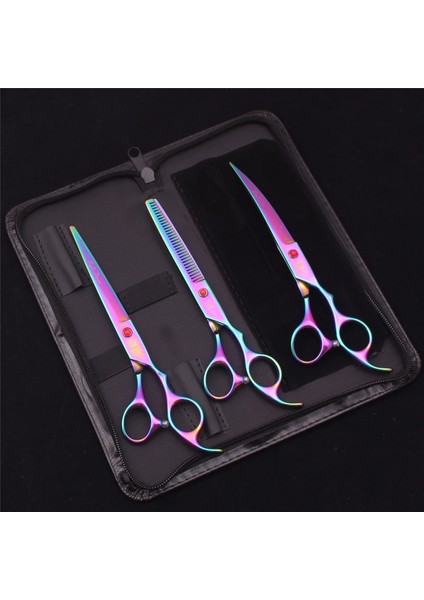 Z3003-ZI-D4 Mor Ejderha Pet Makas 7 ''paslanmaz Köpek Bakım Makas Seti Düz Makas Inceltme Makası Chunker Kavisli Makas Z3003 (Yurt Dışından) indirimleri