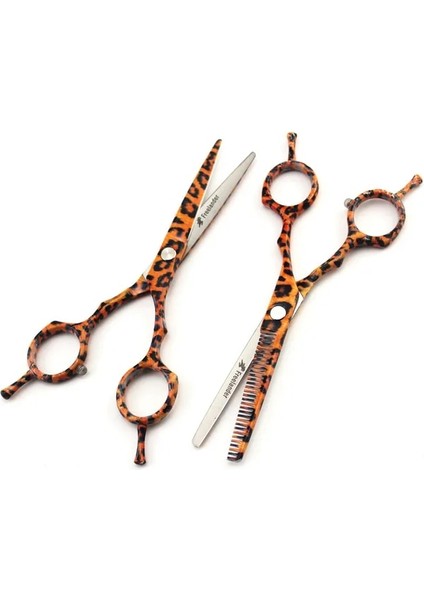 Set Profesyonel Jp 440C 5.5 '' Leopar Seramik Makas Saç Makas Kesme Berber Saç Kesimi Inceltme Makası Kuaförlük Makas (Yurt Dışından)