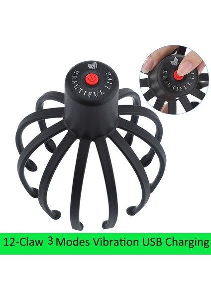 12 Pençe 3 Mod Elektrikli Kafa Masajı Kablosuz Bağlantı Müzik 4 Mod Kafa Kazıyıcı Masaj Saç Derisi Yorgunluğu Giderir Rahatla Beyin USB Şarjı (Yurt Dışından)