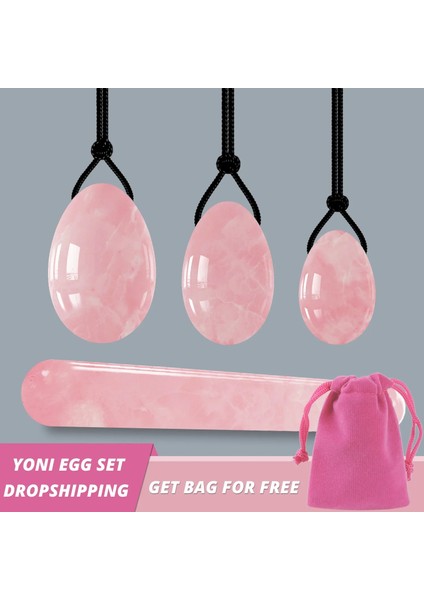 Delinmiş Set Hiçbir Kutu Gül Kuvars Yoni Yumurta Yeşim Yumurta Kadın Kegel Egzersiz Yeşim Masaj Vajinal Kaslar Sıkma Topu Kristal Kegel Yumurta Yoni Değnek (Yurt Dışından) fırsatları