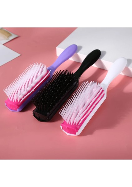 Beyaz 9 Satırlar Şekillendirici Saç Fırçası Düz Kıvırcık Saç Dolaşık Açıcı Tarak Salon Fırçası (Yurt Dışından)