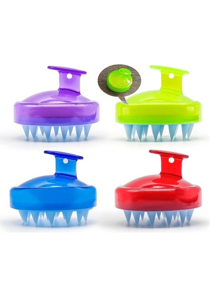 4 Yumuşak Silikon Masaj Tarak Taşınabilir Yuvarlak Kafa Fırça Şampuan Saç Derisi Yıkama Temiz Duş Banyo Spa Islak ve Kuru Sağlık Güzellik Fırçası (Yurt Dışından)
